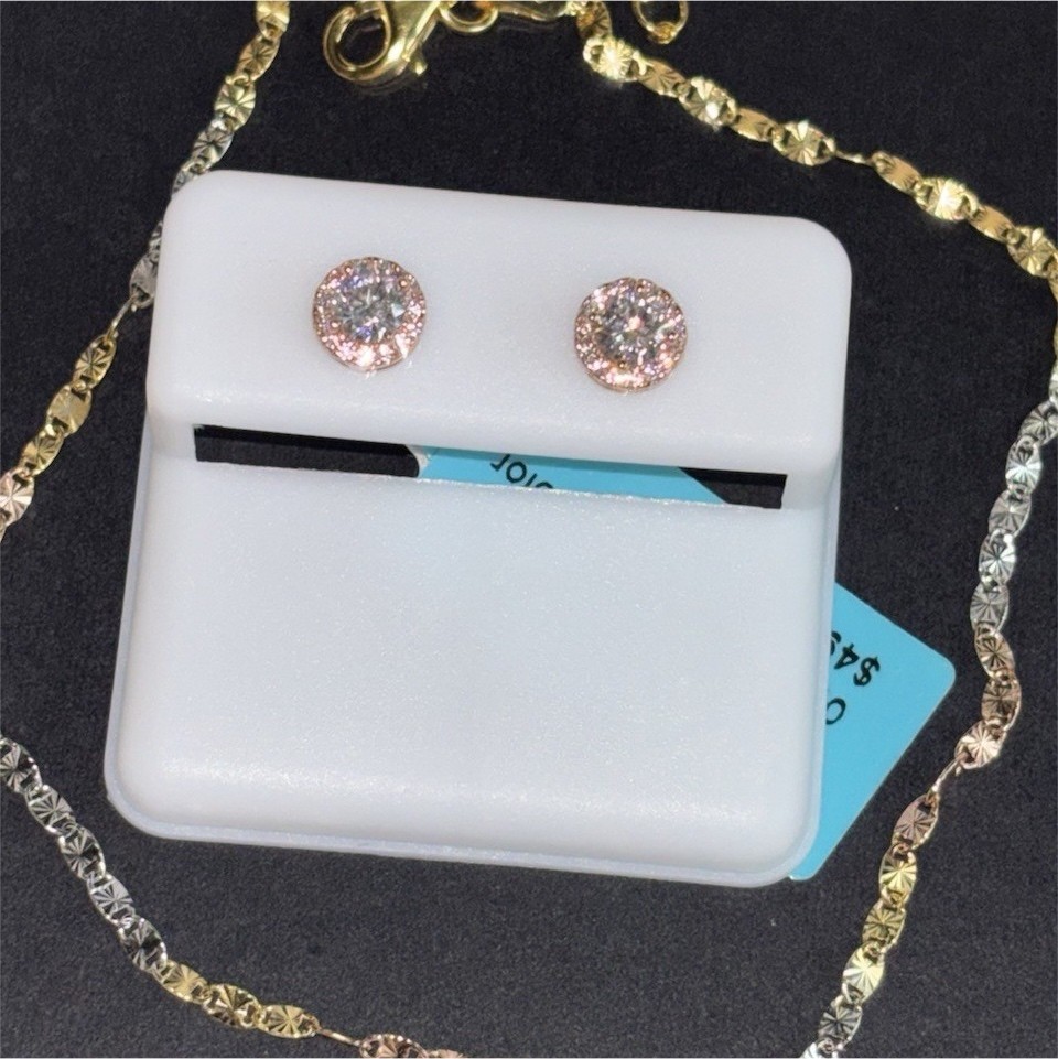 Tri color Anklet with Moissanite Earrings