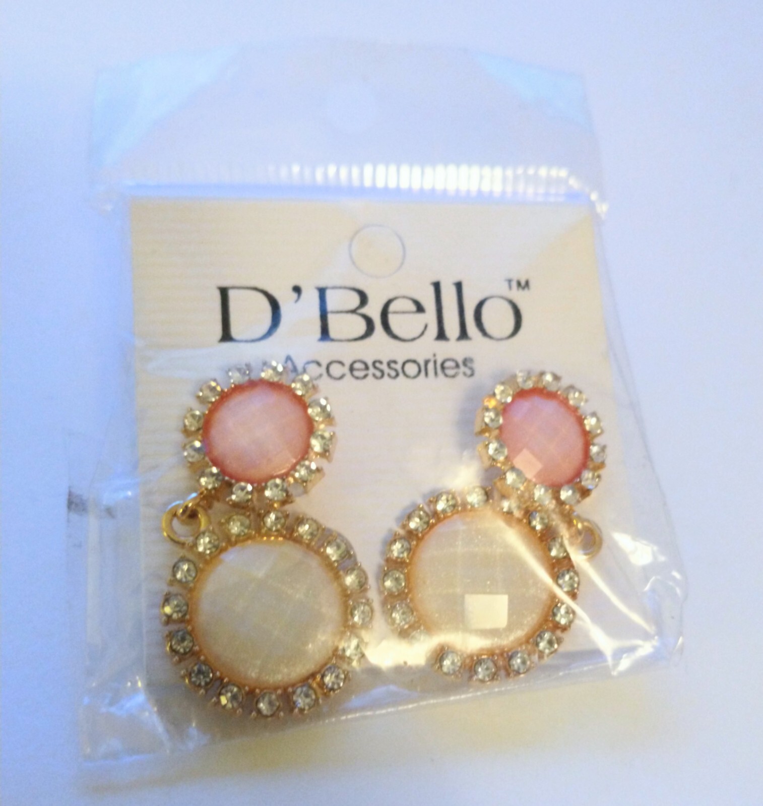 D’Bello Accessories Post Earrings Pink & Beige Rhinestone Accent Jewelry