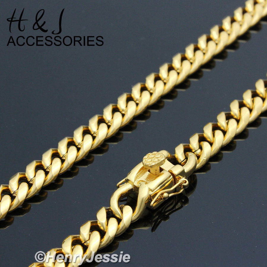 18-40″MEN Stainless Steel 7x3mm Gold Plated Tone Miami Cuban Curb Necklace
