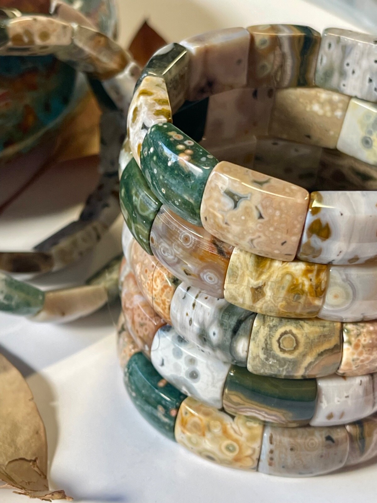 Ocean Jasper Soft Bangle 8th Vein Old Stock Stretchy Bracelet Crystal Gemstone