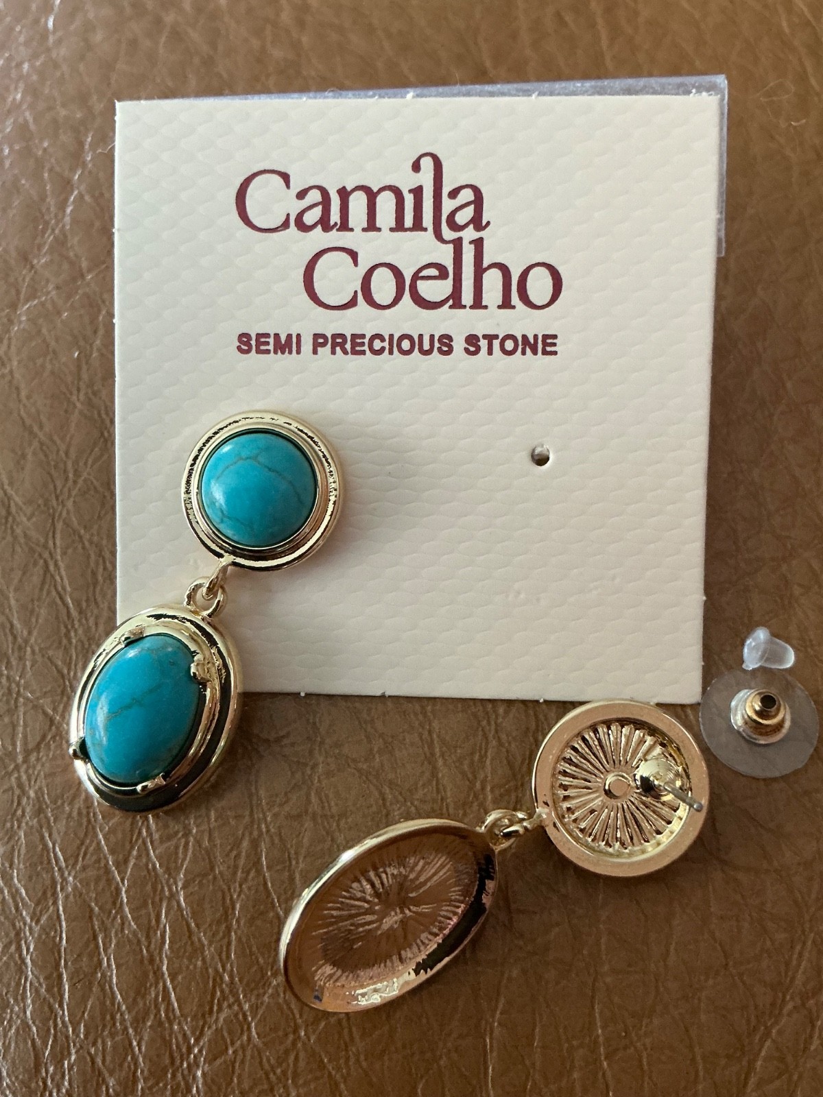 Camila Coelho DEMI FINE SEMI PRECIOUS STONES Turquoise 4cm earrings NWT