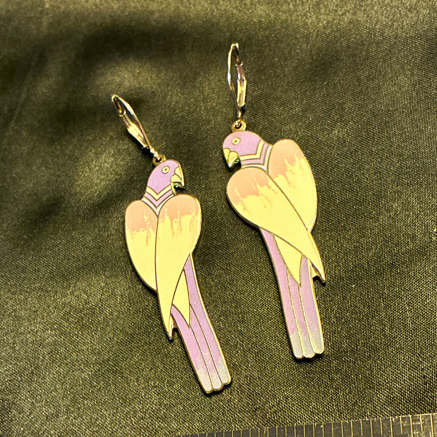 Laurel Burch Cezanne Purple Pink White Enamel Bird Dangle Earrings