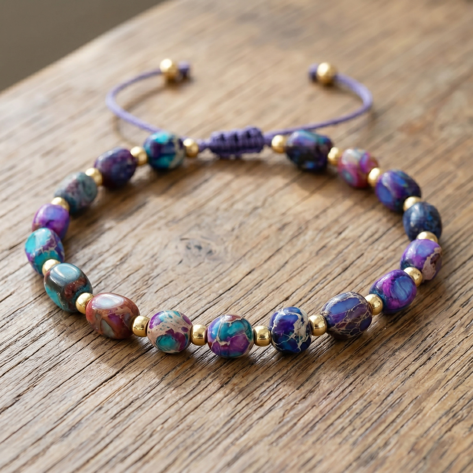 Imperial Jasper Bead Bracelet Handmade Purple Rope Wrap Jewelry For Women Gift