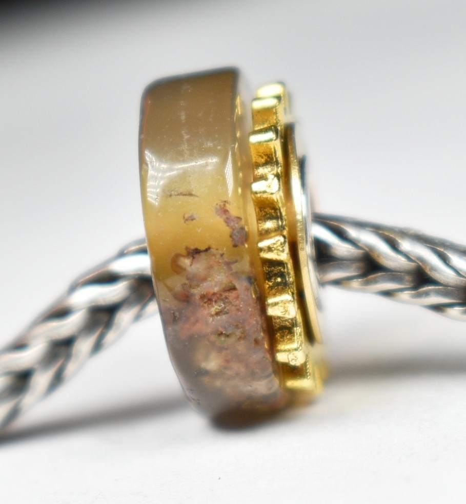 Stick Agate coin charm bead cogwheels, steampunk, Full silver core European bead