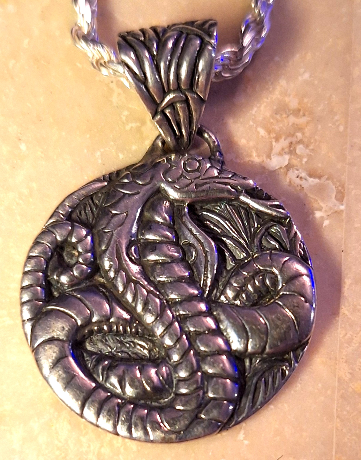 Year of the Snake Chinese Zodiac Pendant Sterling Silver Necklace Italy Chain