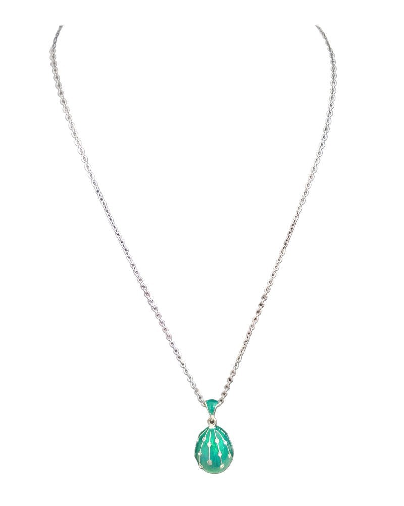 Russian Faberge Inspired Easter Enamel Egg Green Color Pendant w/ Silver Chain