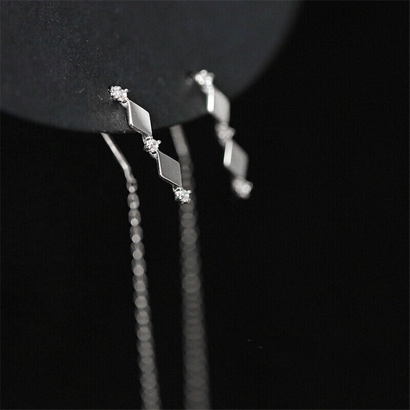 Stunning New Silver Plated Clear White CZ Threader Drop Dangle Earrings