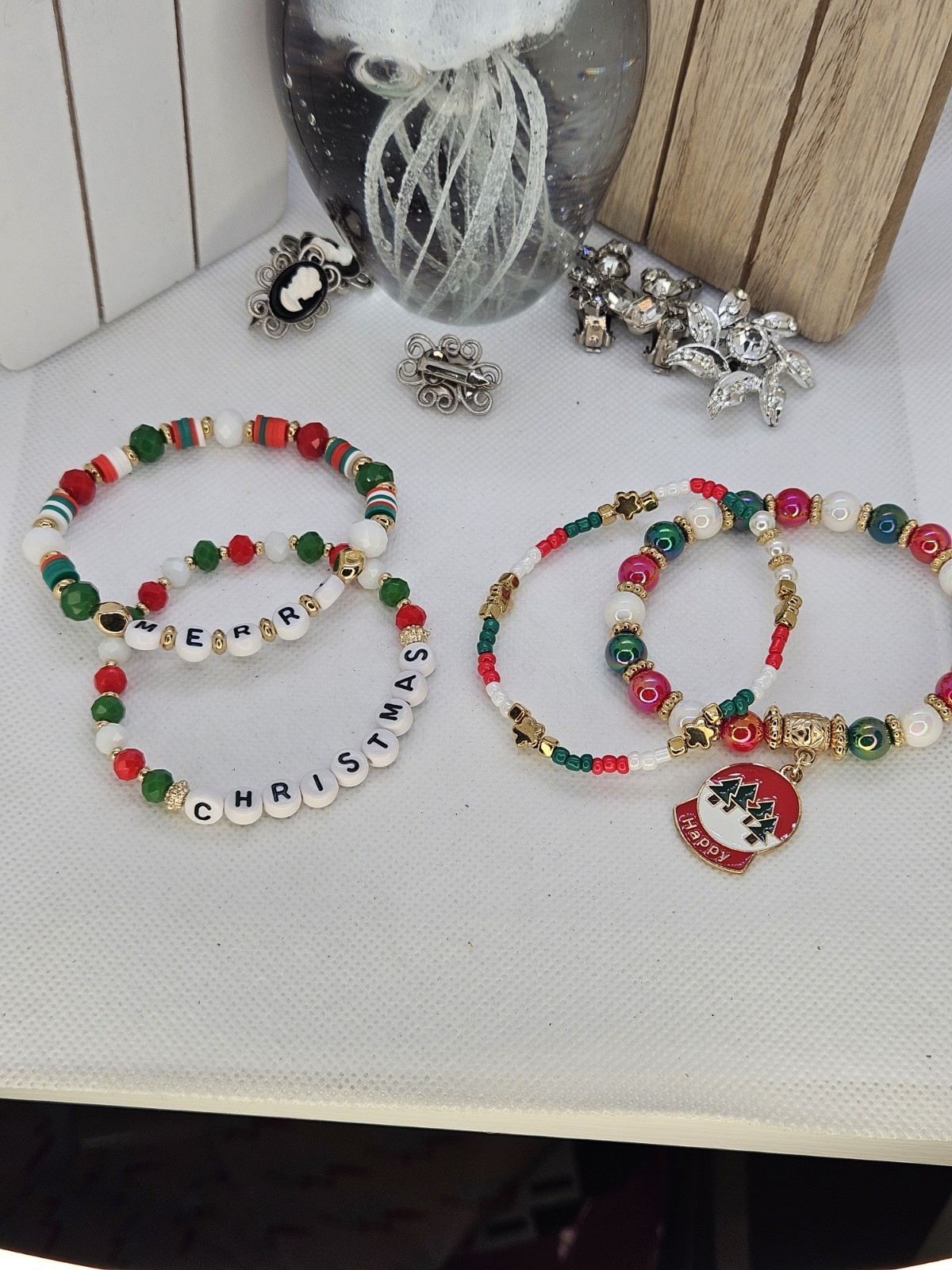 Joyful Christmas Colored Set Of 4 Bracelets Bundled For Xmas Gifts