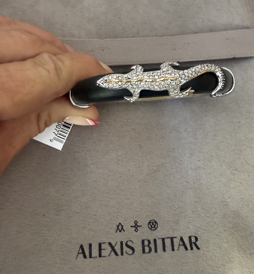 100% Authentic Alexis Bittar Crystal Lizard Black Lucite Hinge Bracelet $295