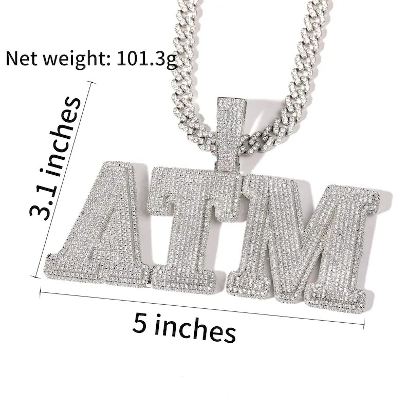 14K White Gold Plated Personalized Hip Hop Pendant 4 Ct Round Simulated Diamond