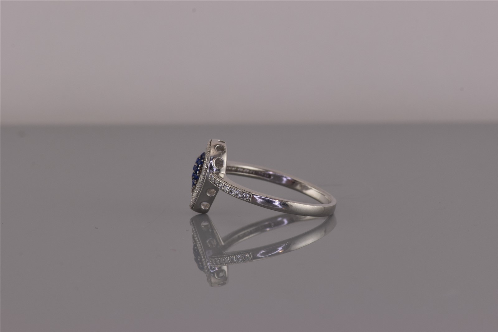 Sterling Silver Blue Spinel & Cubic Zirconia Teardrop Halo Band Ring 925 Sz: 7