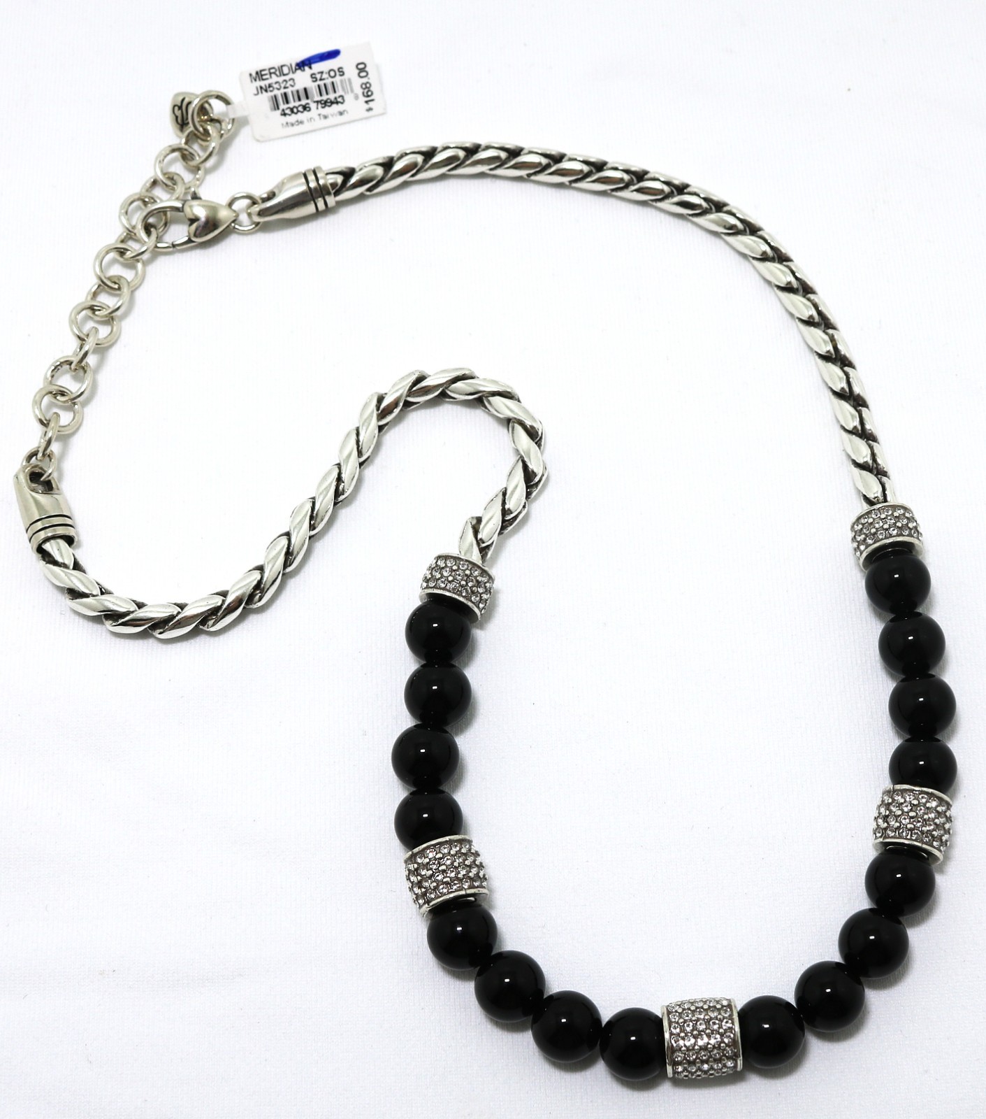 Brighton Rare CONTEMPO NWT $168 Black Onyx Beaded Clear Crystal Necklace