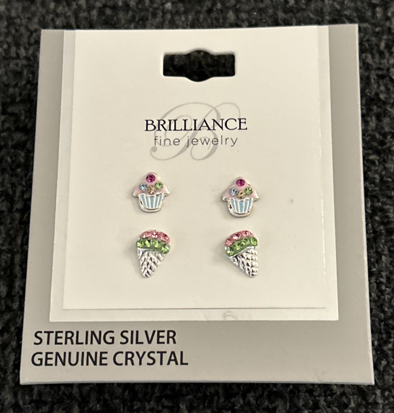 Brilliance Fine Jewelry Sterling Silver Cupcake & Ice Cream Earrings, 2 Pair Set