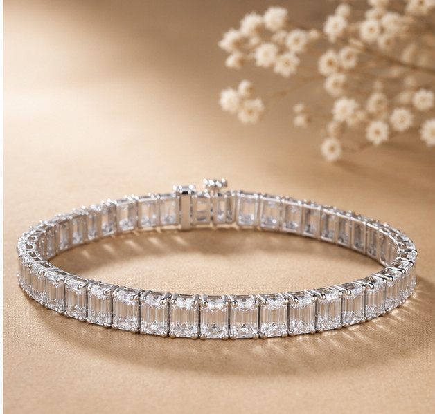 7ct Emerald Cut Simulated Diamond Sparkling Tennis Bracelet 14KWhite Gold Plated