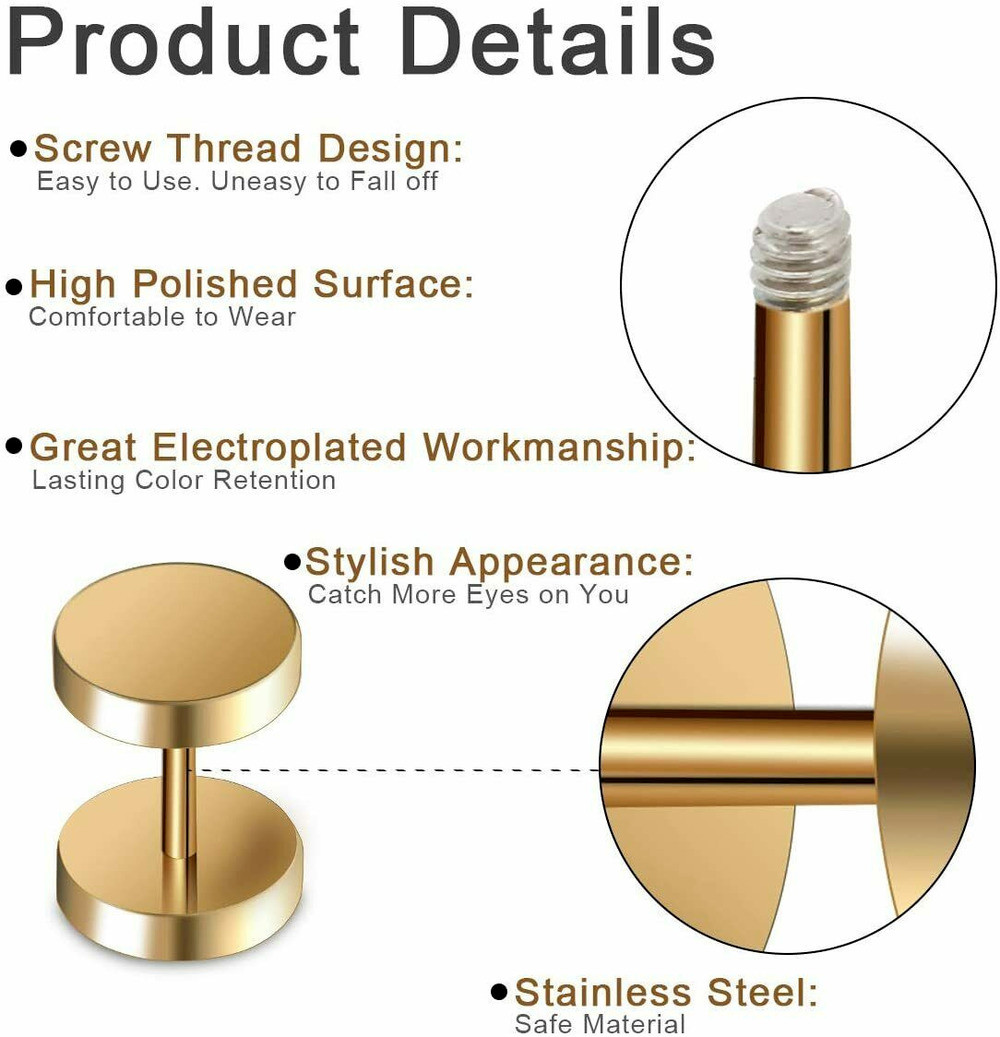 2pcs Stainless Steel Stud Earrings for Men Women Small Huggie Hoop Earrings Set