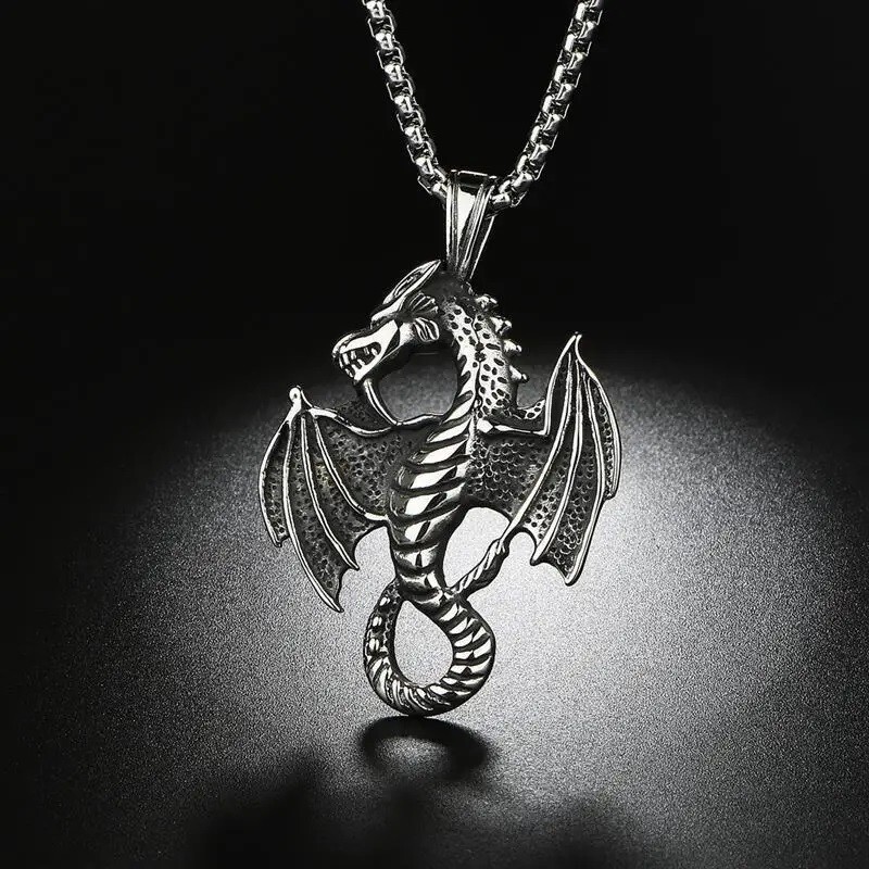 Elegant 925 Sterling Silver Charms Fashion Unique Flying Dragon Pendant Necklace