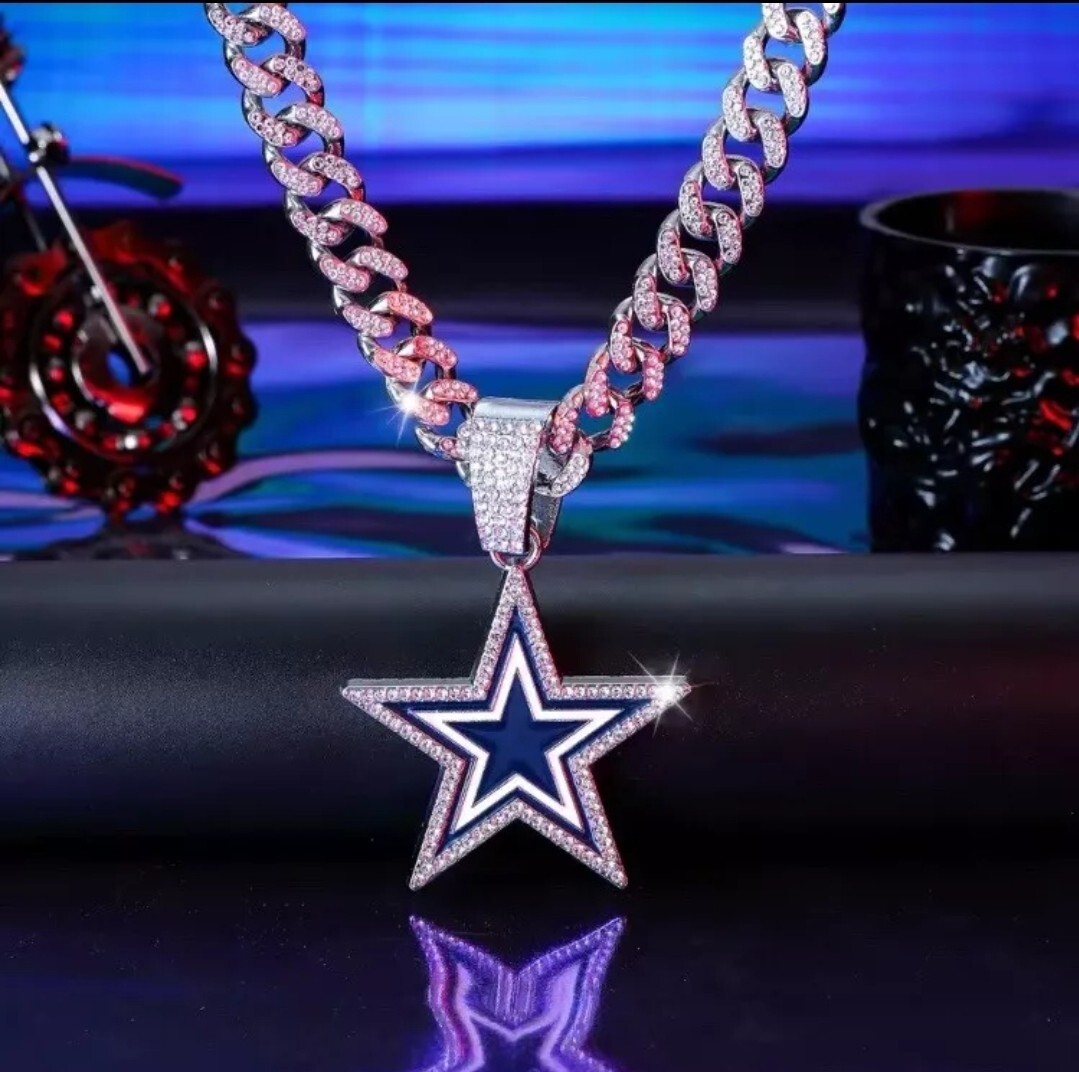 DALLAS COWBOYS Silver Diamond Chain Fan Jewelry Bling Hip Hop Pendant+20″ Chain