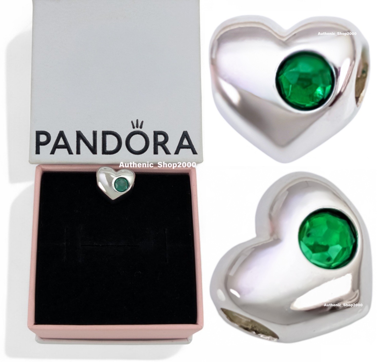 NEW 100% Authentic PANDORA 925 Ale Engravable Green Stone Heart Charm 794161C05