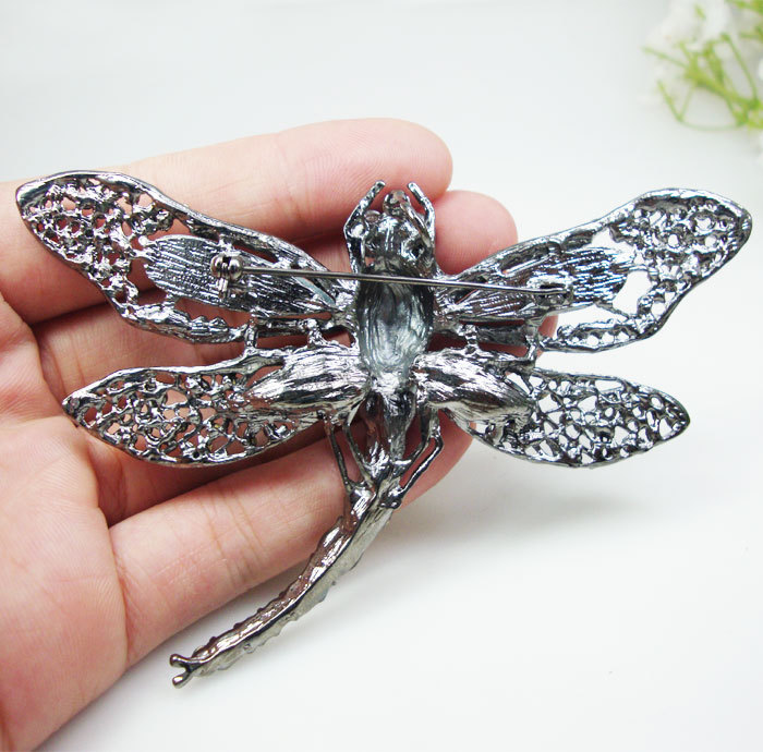 Vintage Black Dragonfly Bird Brooch Pin Pendant Rhinestone Crystal Accessories