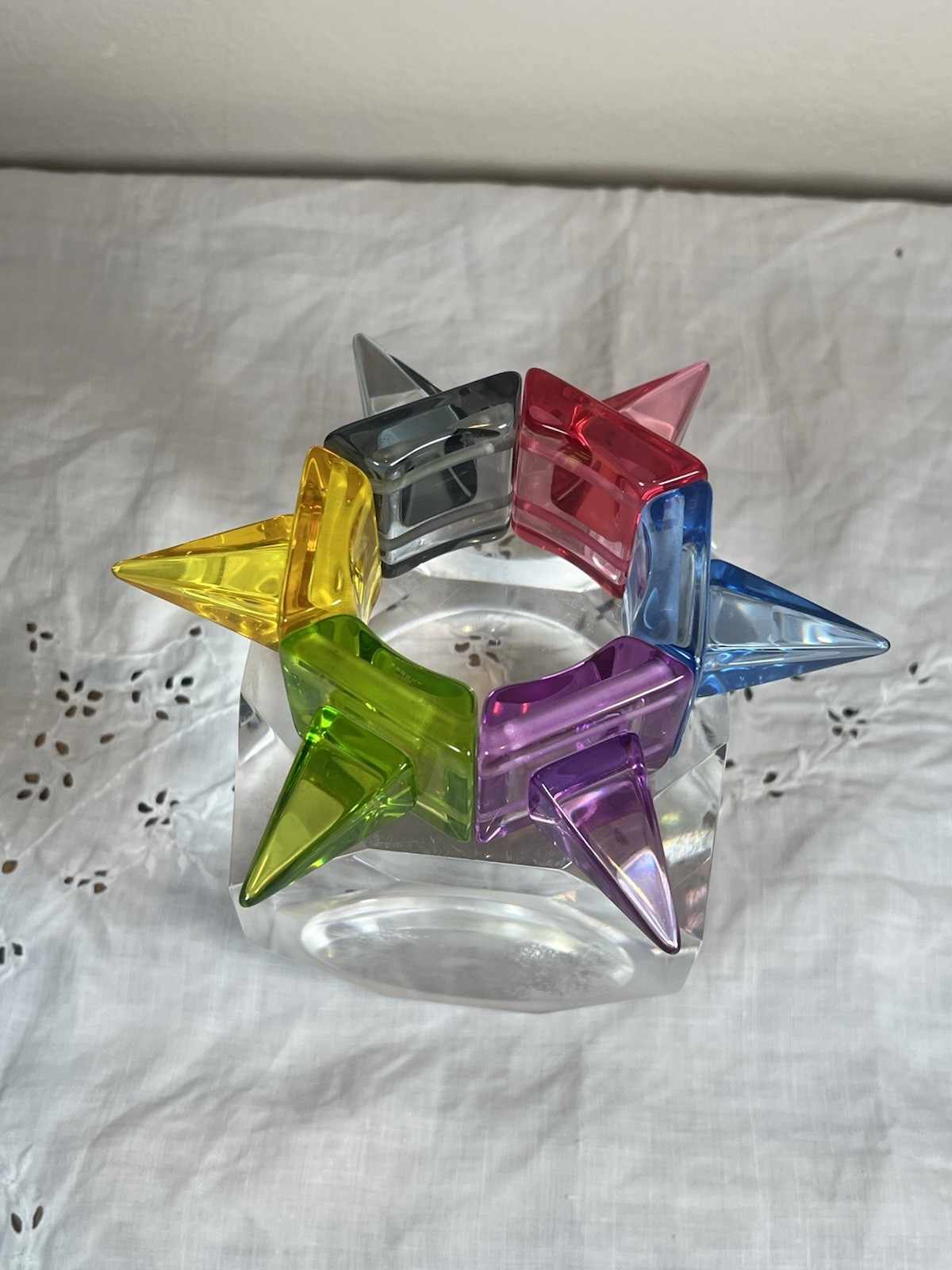 SOBRAL LAGERFELD Signed Rainbow Transparent Spike Cone HUGE Lucite Bracelet