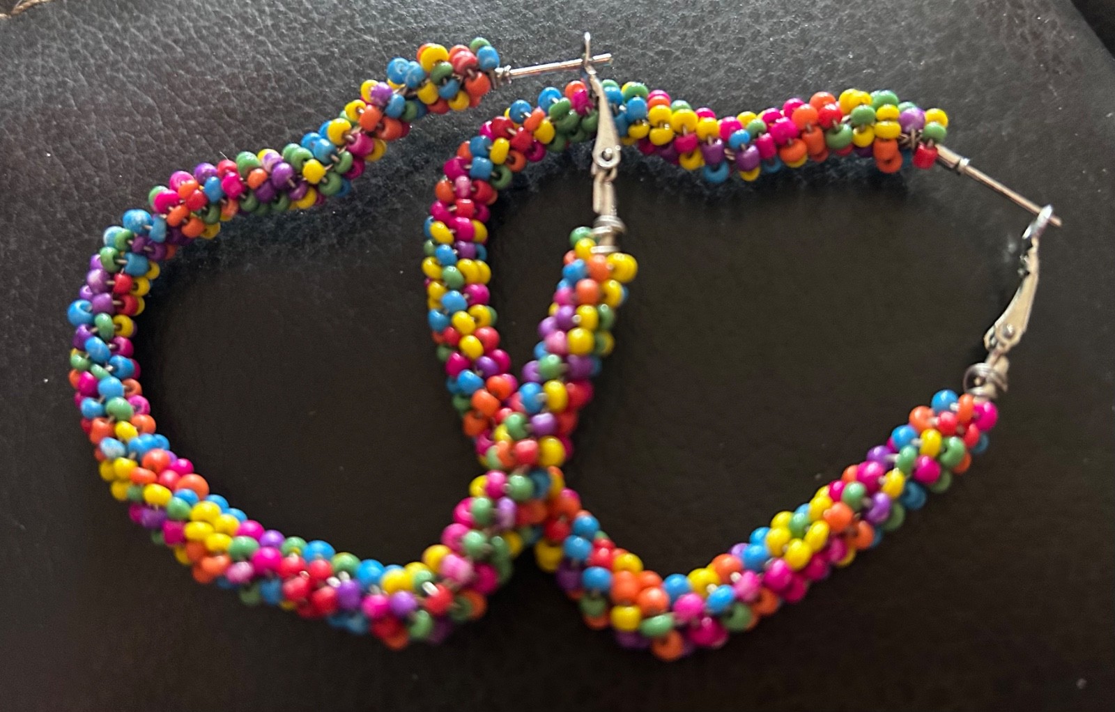 Confetti seed beaded post heart shaped earrings