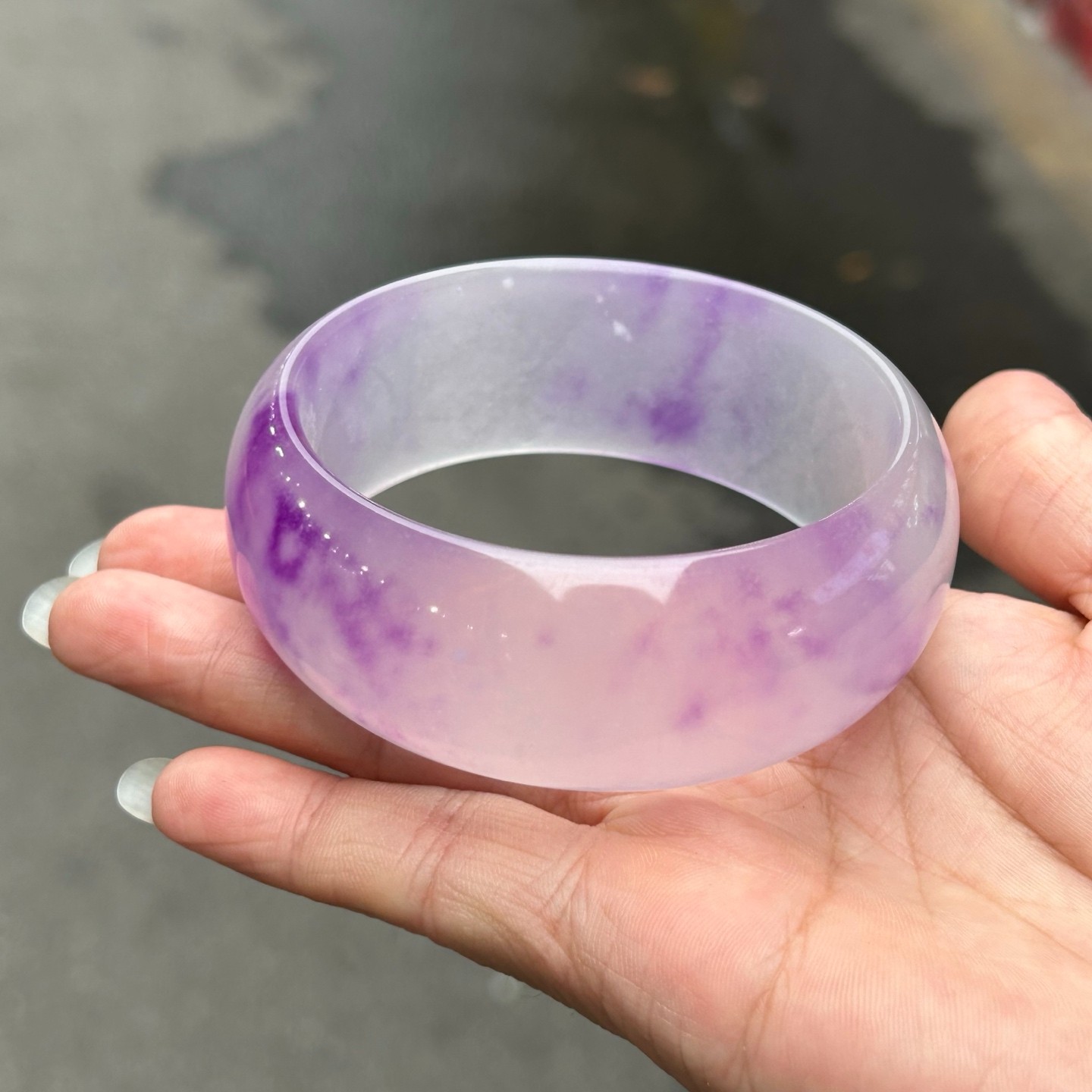 Real Natural Ice Burmese Jade jadeite tyre purple bracelet bangle 63mm