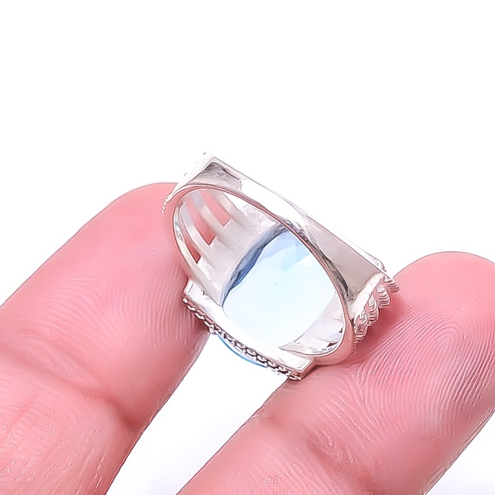 Blue Topaz 925 Sterling Silver Handmade Ring S.7.5 R_8039_300_19, Christmas Gift