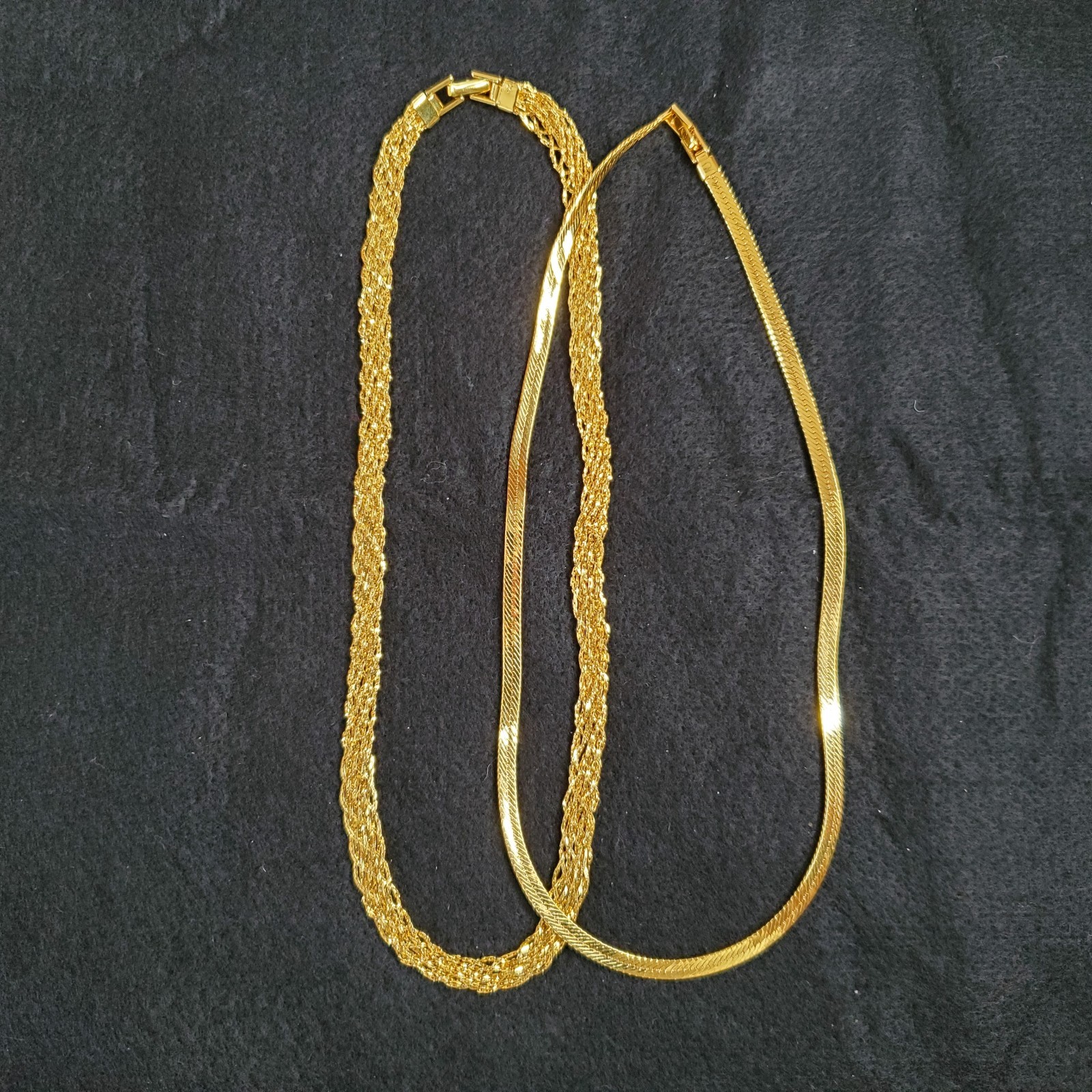 Gold Tone Chain Necklace Lot of 2 Herringbone Braided Mesh Look 18″