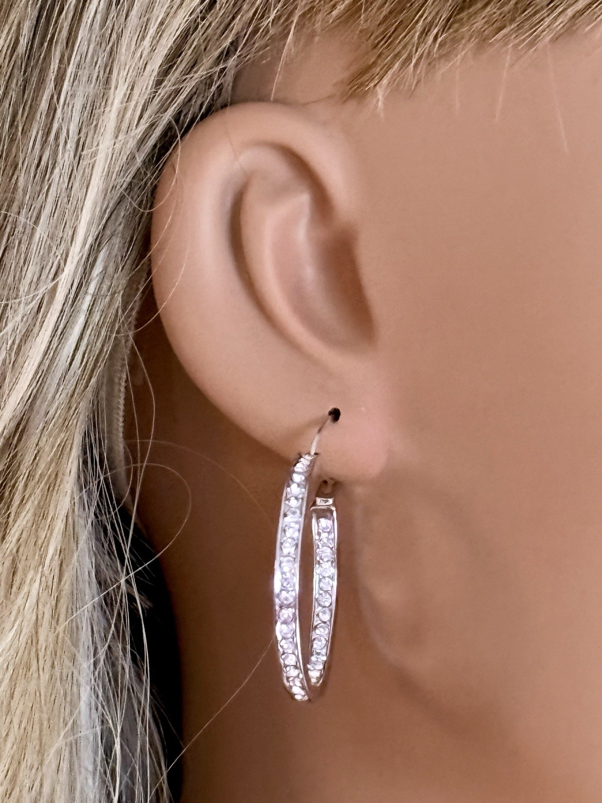 Rhodium Overlay Pavé Inside Out Hoop Earrings Made With Swarovski Crystals