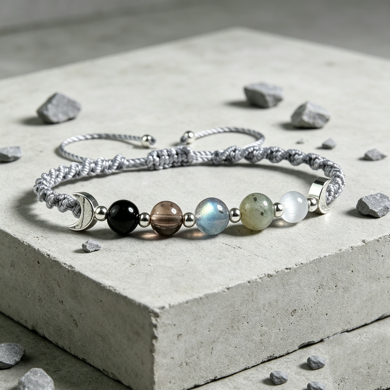 Moon Phase Crystal Bracelet Adjustable Woven Cord Healing Protection Jewelry