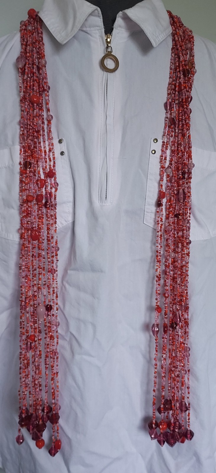 Multicolor Beaded Multi Strand Scarf Wrap Necklace w/Straight Back Statement