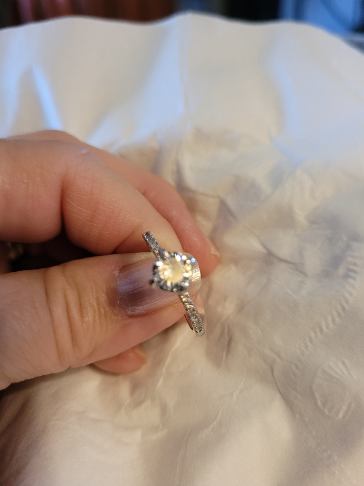 Silver-Tone Round Cubic Zirconia Solitaire Ring Pave Accents – Size 9