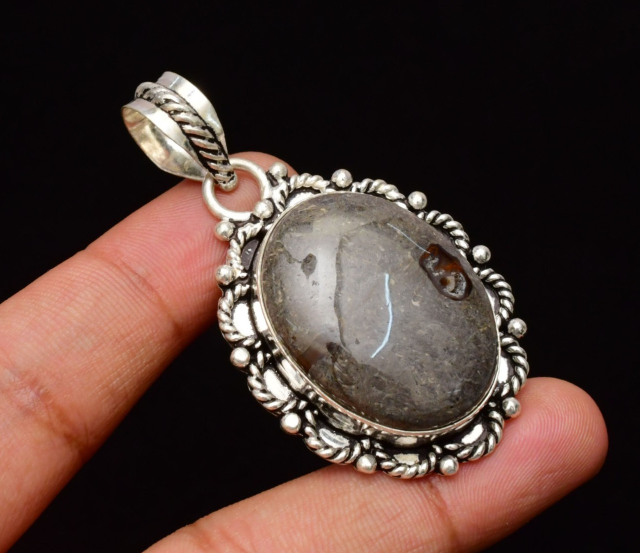 Rock Calce Gemstone Handmade 925 Sterling Silver Jewelry Pendant 2.16″