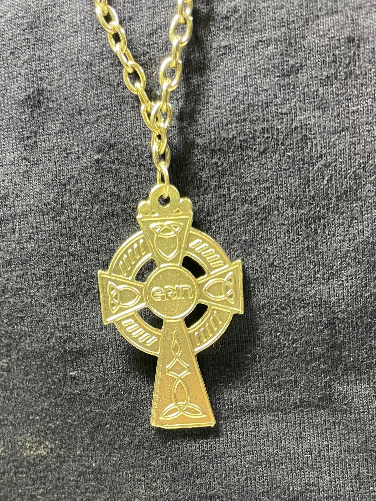 Irish Crucifix Necklace, Silver, 24 ” Chain, Lobster Claw Fastener