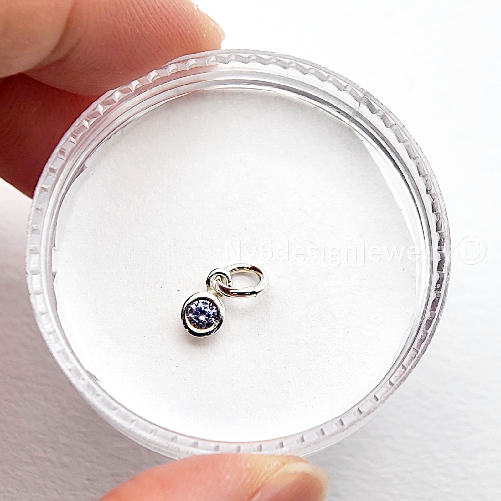Sterling Silver 4mm CZ Light Purple Birthstone Charm with 5mm jump ring