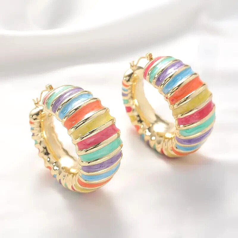 AVIANNA BIG MULTI-COLOR DESIGNER FASHION ENAMEL HOLLOW LIGHTWEIGHT HOOP EARRINGS