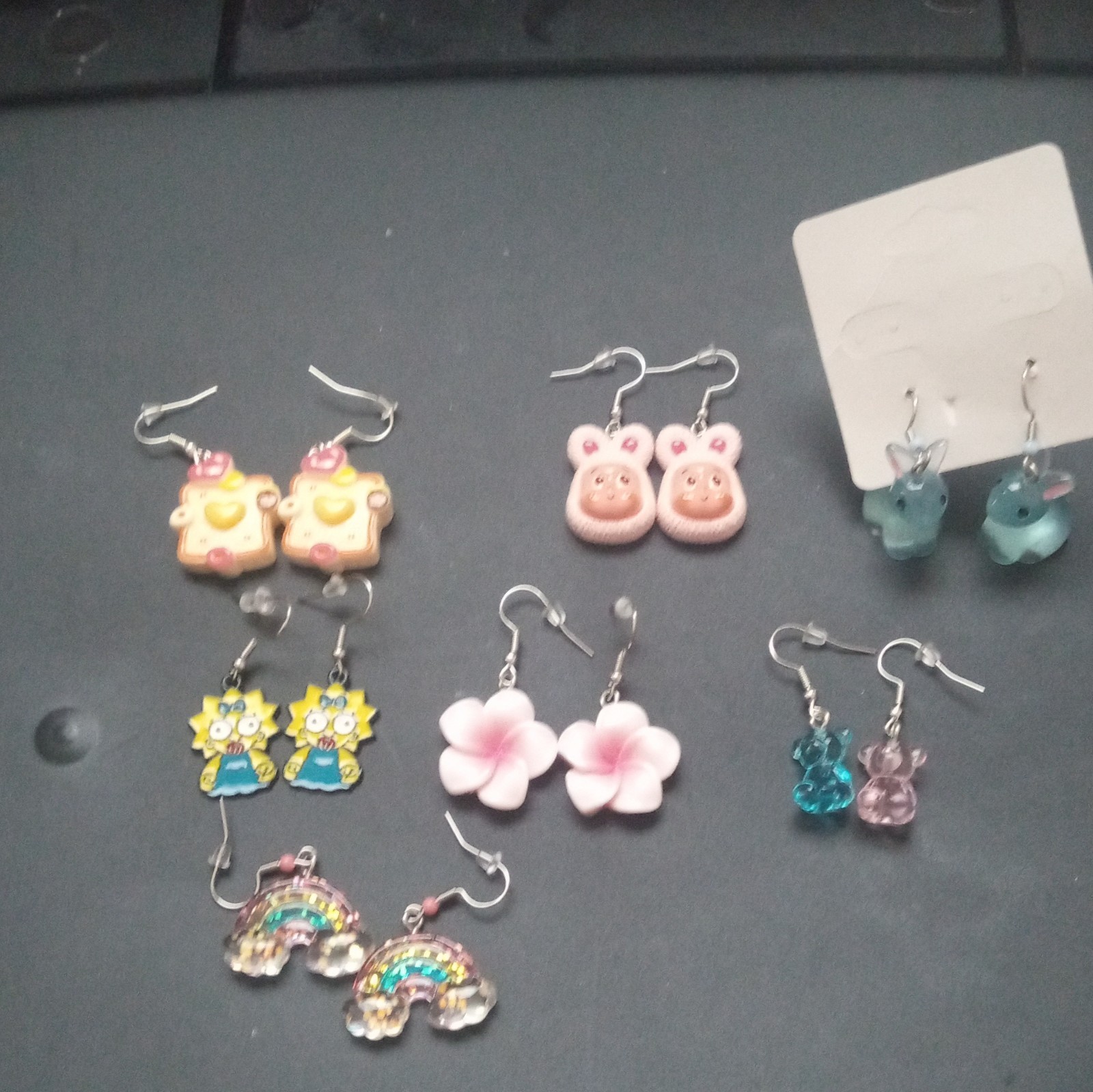 Lot of 6 Pairs Novelty Dangle Earrings Set Acrylic Charms Multicolor Cartoon