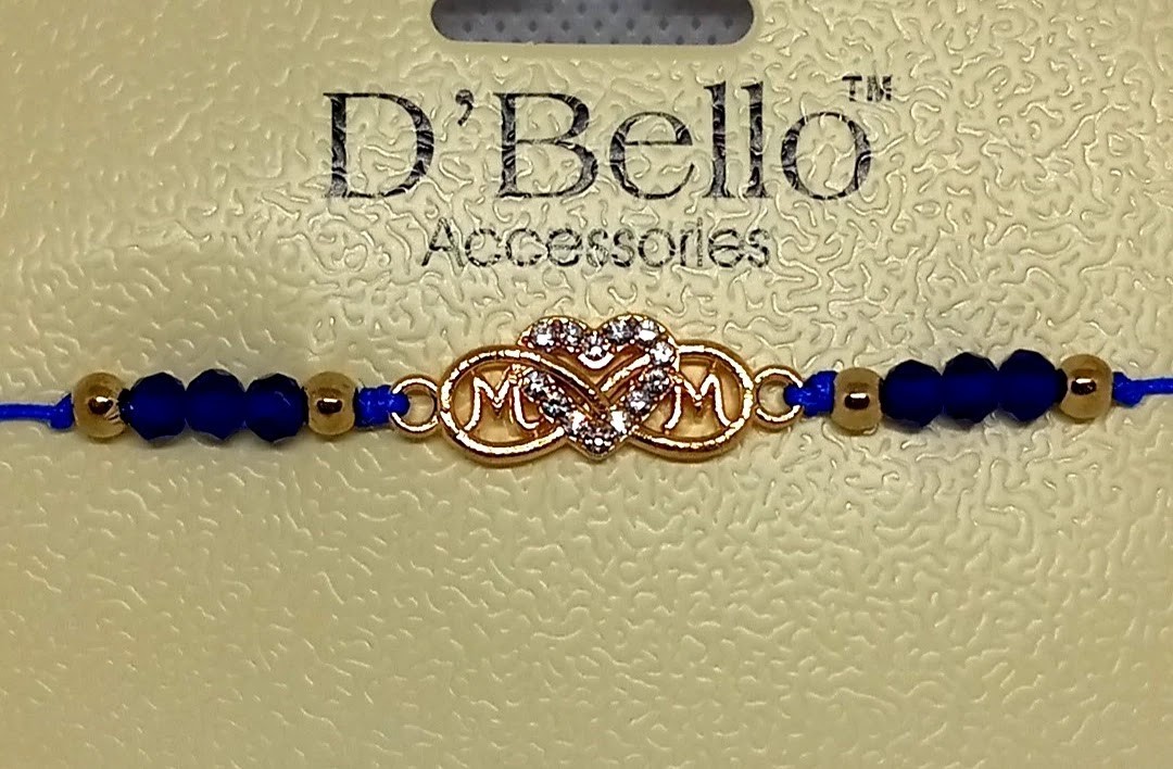 Diamond Hearted Navy Blue/Gold Beaded String Bracelet