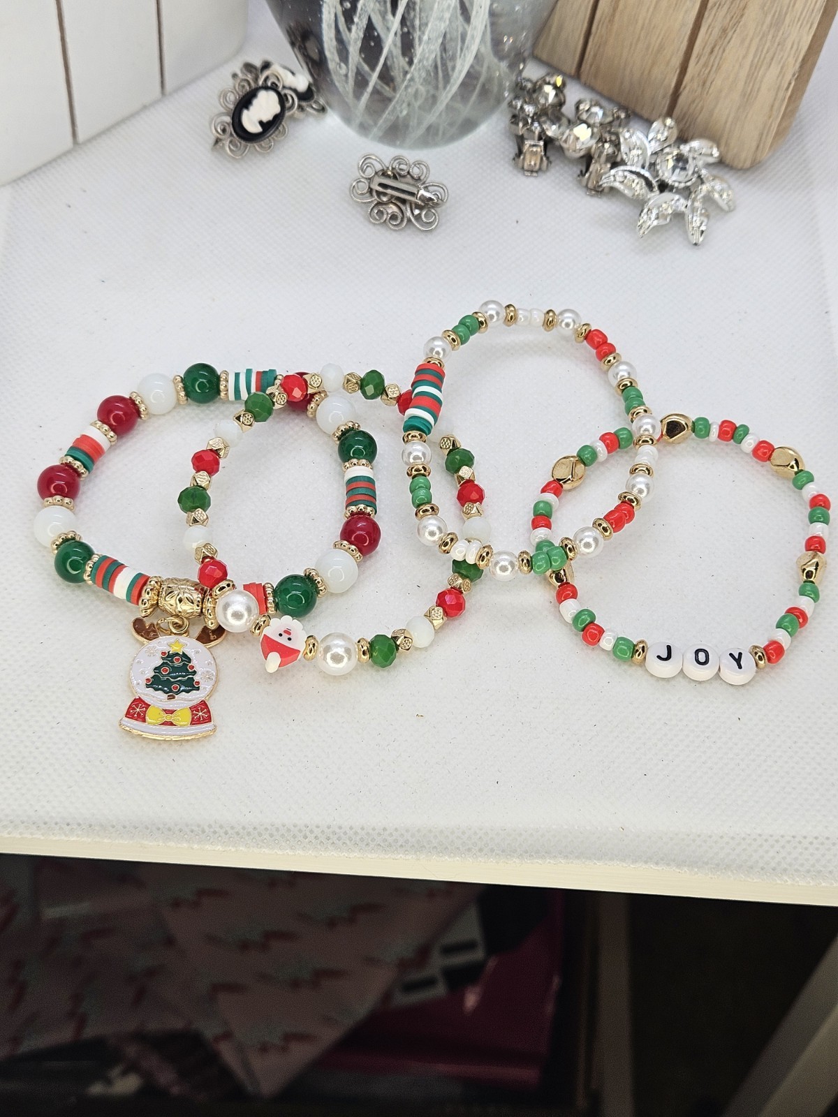 Joyful Christmas Colored Set Of 4 Bracelets Bundled For Xmas Gifts