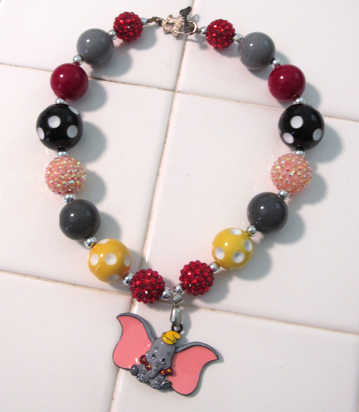 Dumbo Disney Chunky Beads Gumball Elephant Bauble 16″ Necklace Excellent