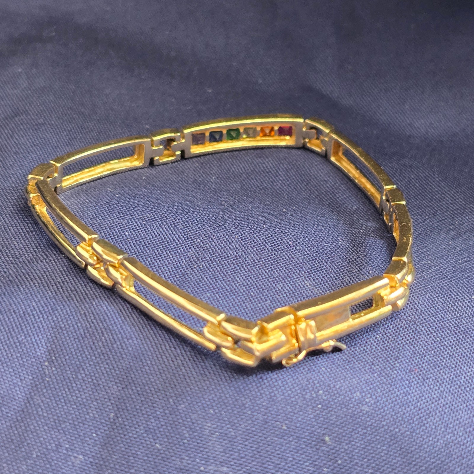 Sterling Silver Bracelet 13.5g Fine Jewelry 7.25″ Multicolor Stones *READ*