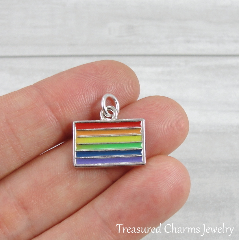 Silver Plated Pride Flag Charm – Rainbow Flag Gay Pride LGBTQ Pendant NEW