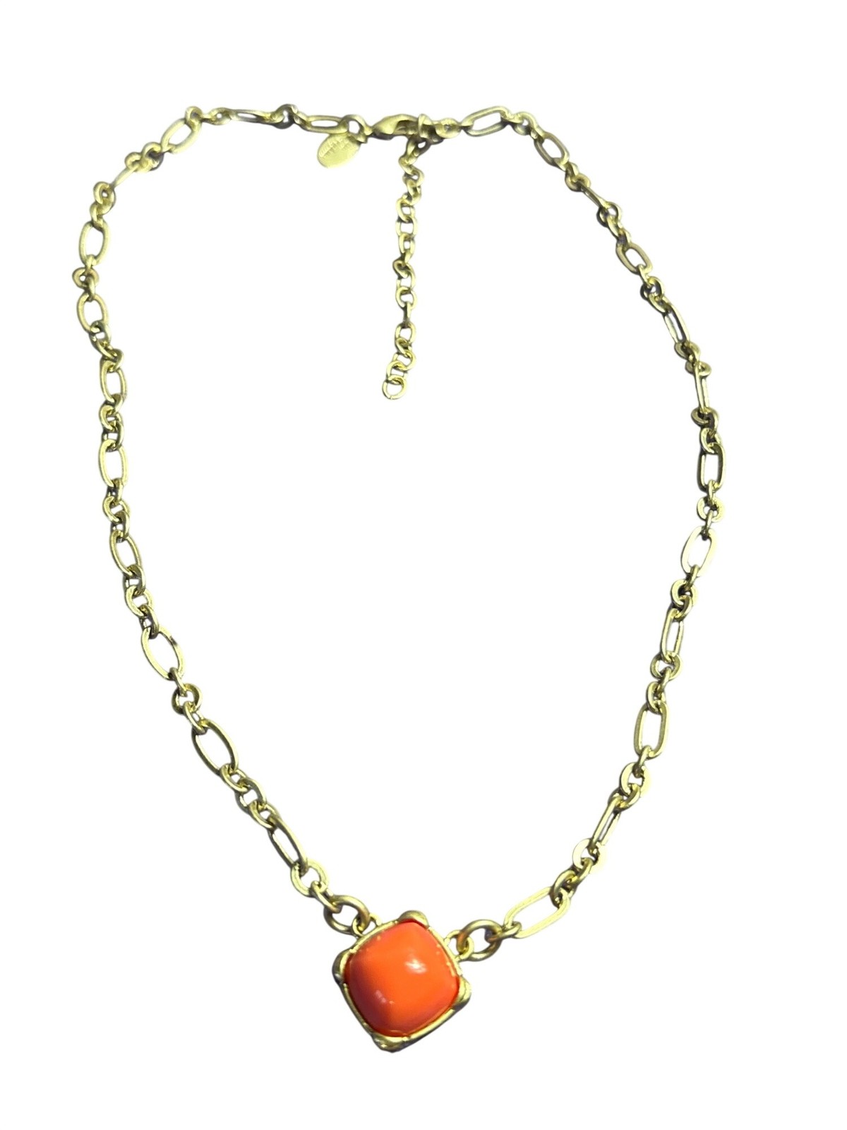Lia Sophia Sunbaked Necklace Orange Cabochon Goldtone Chain 16 – 19 inches Long