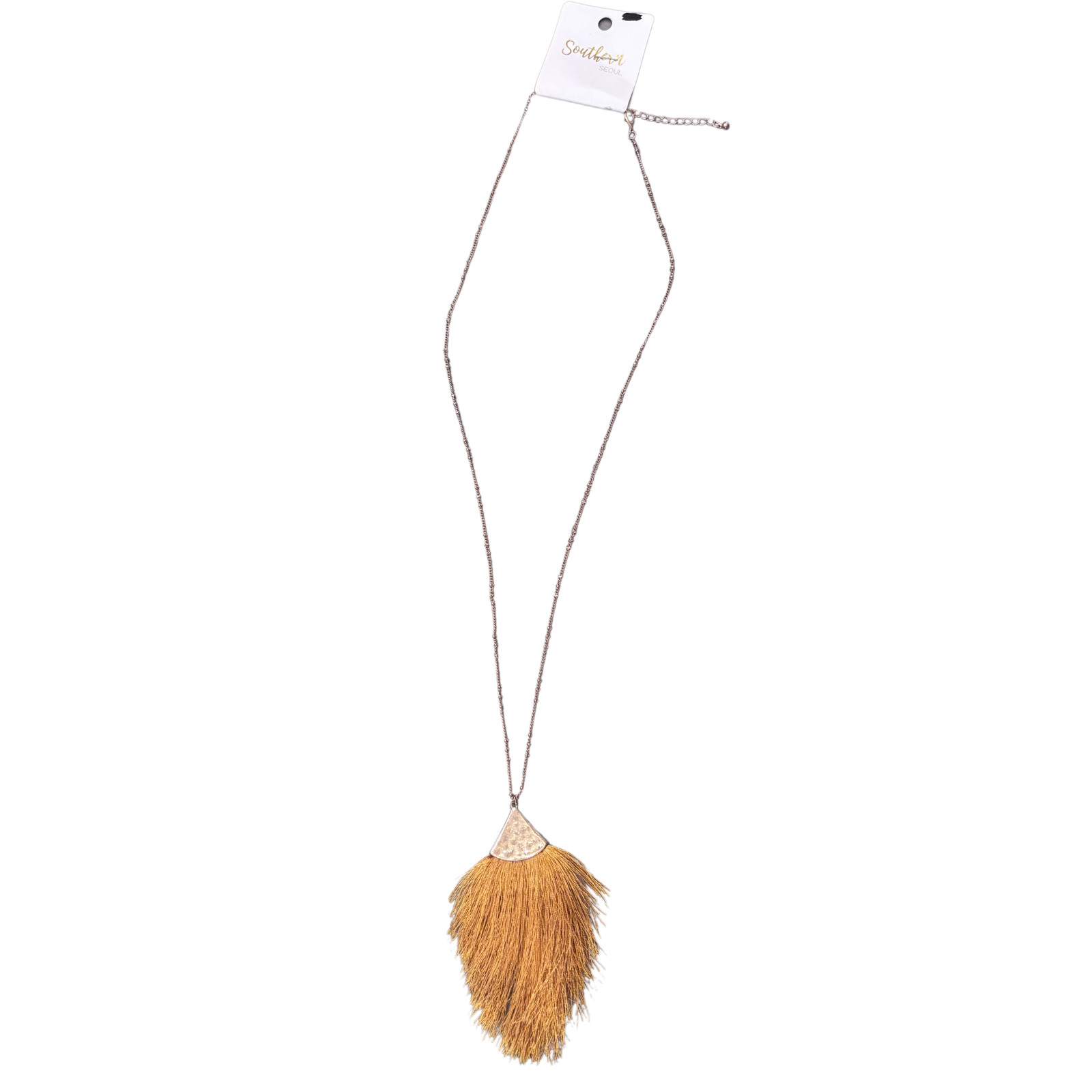 Southern Seoul Gold Tone Tassel Fringe Pendant Necklace Boho Long Chain Jewelry