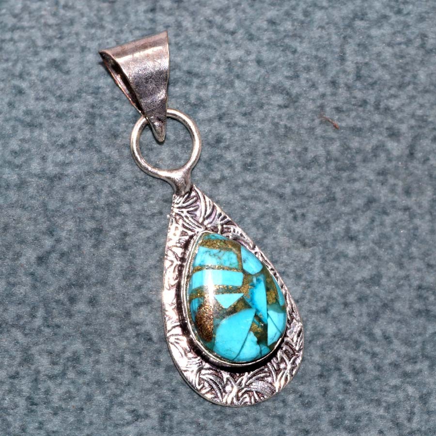 925 Silver Plated Copper Turquoise Pendant 1.6″ Everyday Wear Design Trendy GW