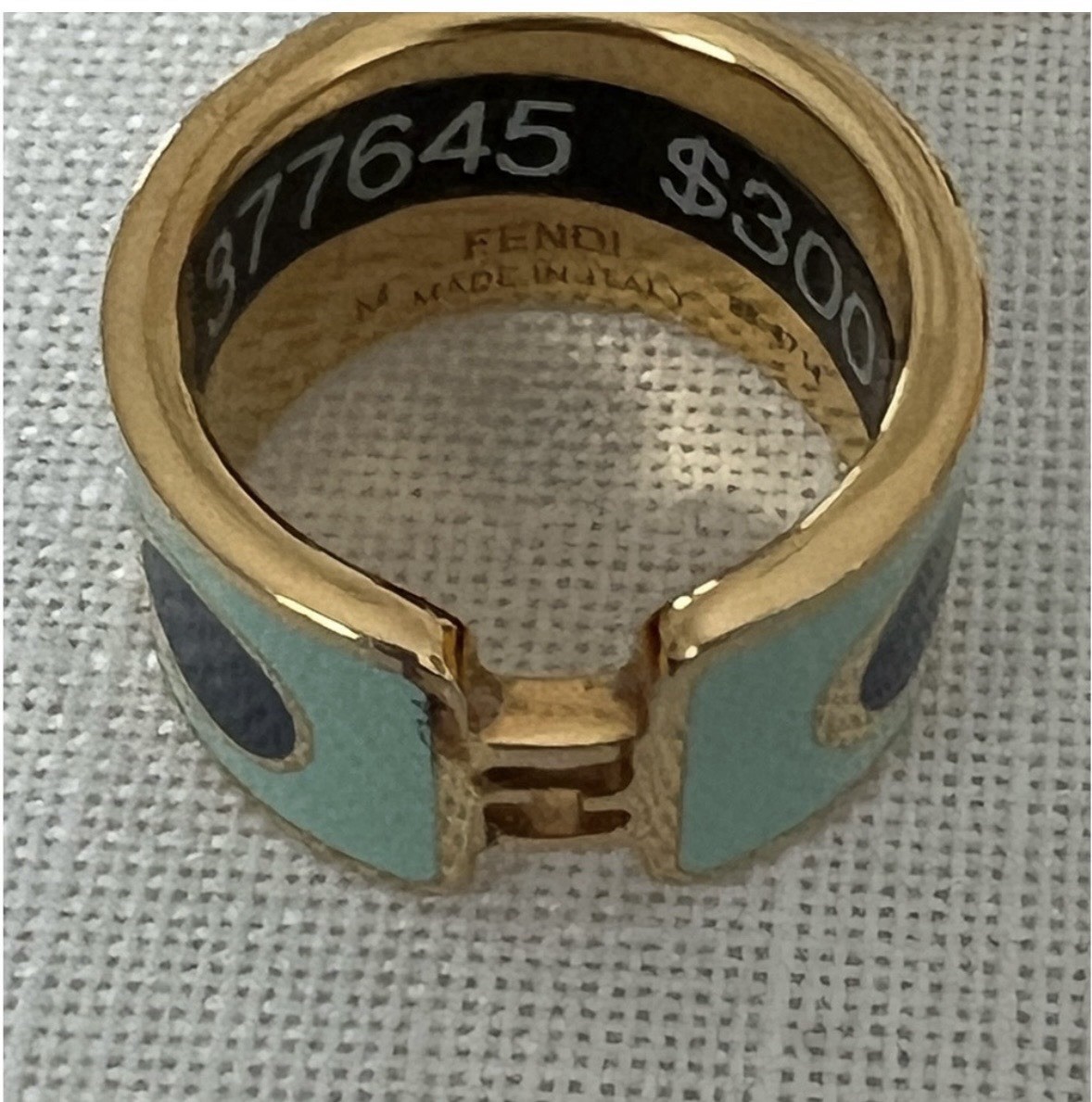 Fendi Blue Enamel Gold Tone Band Ring Size and bangle M. Made in Italy