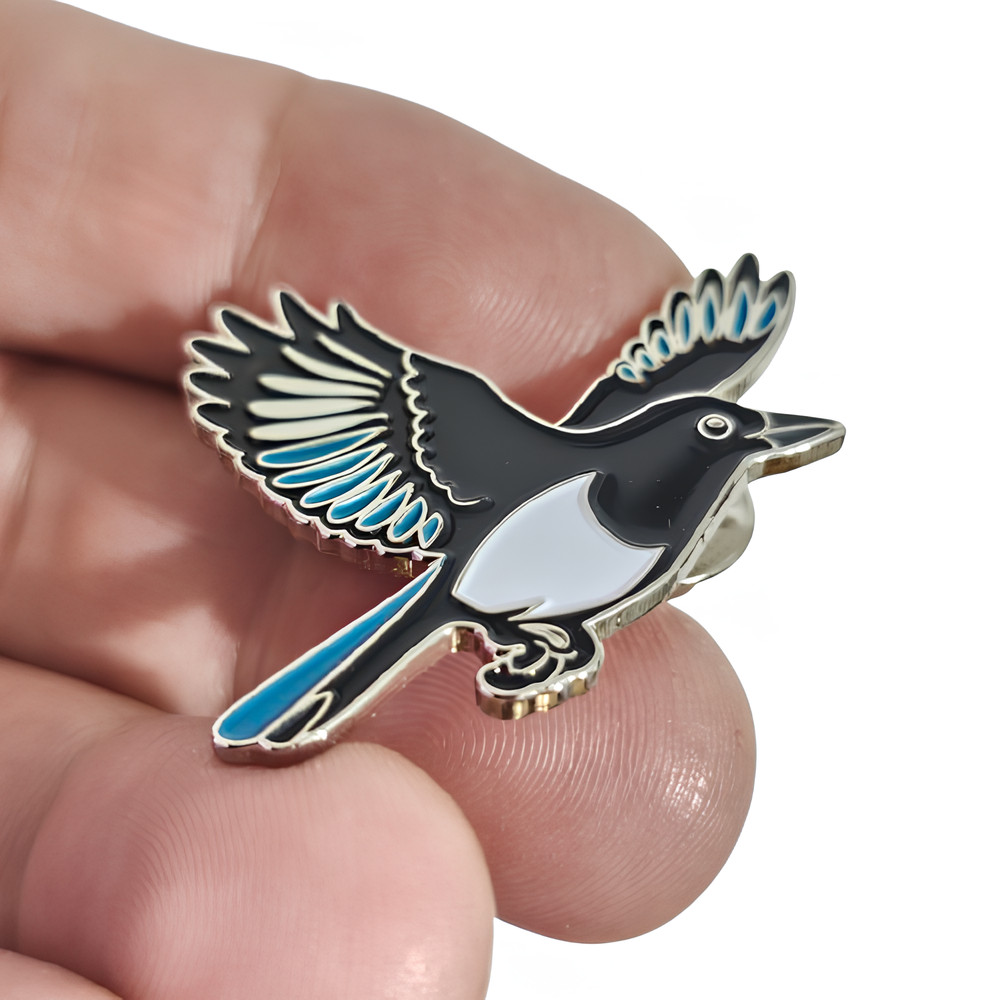 Magpie Pin Badge Enamel Flying Magpie Loyalty Bird Coat Bag Lapel Jewellery