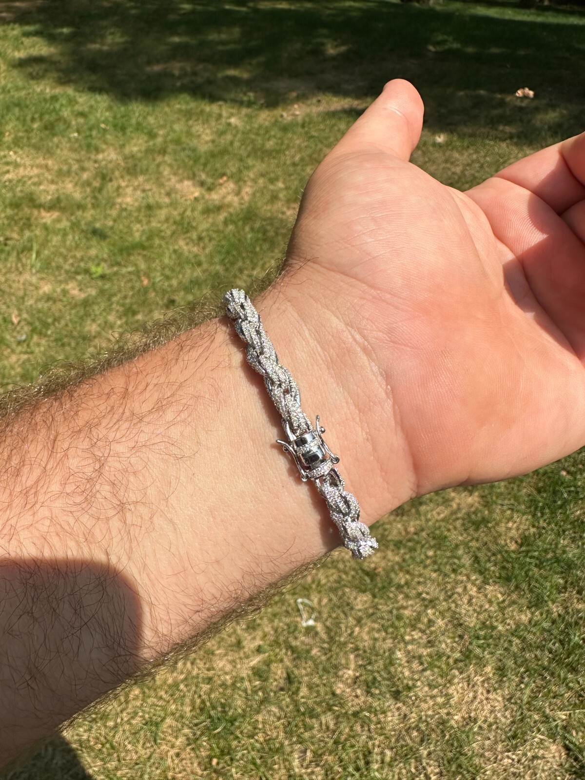 MOISSANITE Hip Hop Rope Bracelet Iced Real Solid 925 Sterling Silver 7.5mm Mens