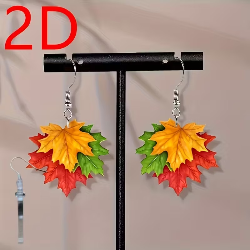 Acrylic Colorful Maple Leaf Earrings, Thanksgiving, Fall Party