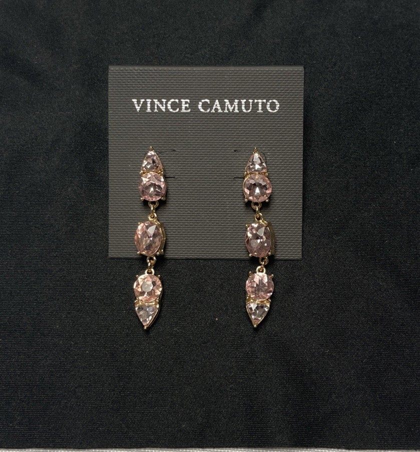 Vince Camuto Gorgeous Long Pink Crystal Drop Earrings Gold Tone New! NWT